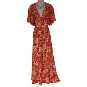 Size 2X 18 20 22 ORANGE PRINT MAXI DRESS W/TIE Spring Summer Party PLUS SIZE